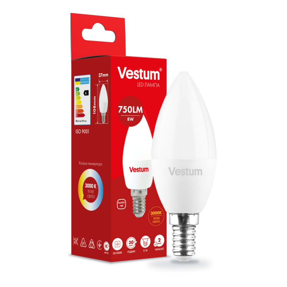 Світлодіодна лампа Vestum C37 8W 3000K 220V E14 1-VS-1312 Київ - фото 3
