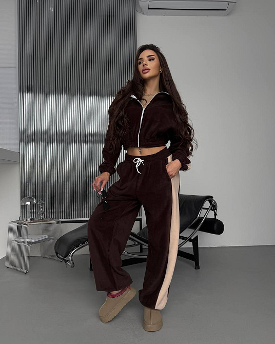 Жіночий теплий повсякденний костюм із лампасами, двобічний фліс Шоколад Одеса - фото 2