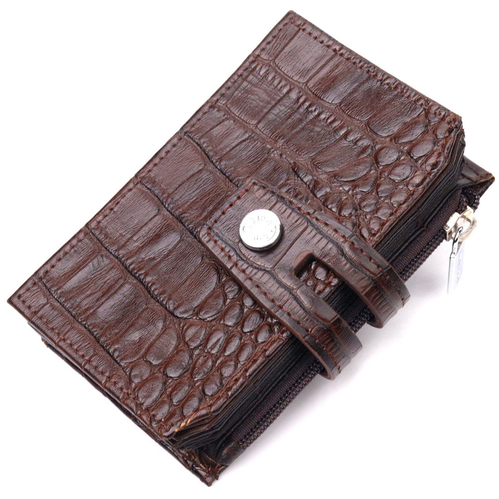 Оригинальный картхолдер из натуральной кожи с тиснением под крокодила KARYA 21330 Коричневый Киев - изображение 10