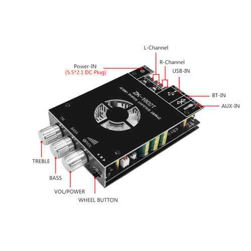 Аудіо підсилювач для колонок потужність звуку 2x160Вт Bluetooth 5.0 ZK-1602T TD5182A AUX USB Київ