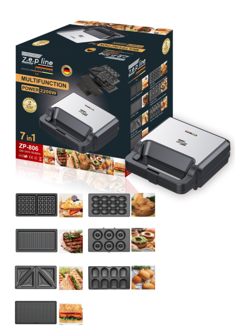 Вафельница сэндвичница 7в1 Zepline ZP-806 Мультимейкер 2200 Вт со сменными антипригарными пластинами Одесса - изображение 2