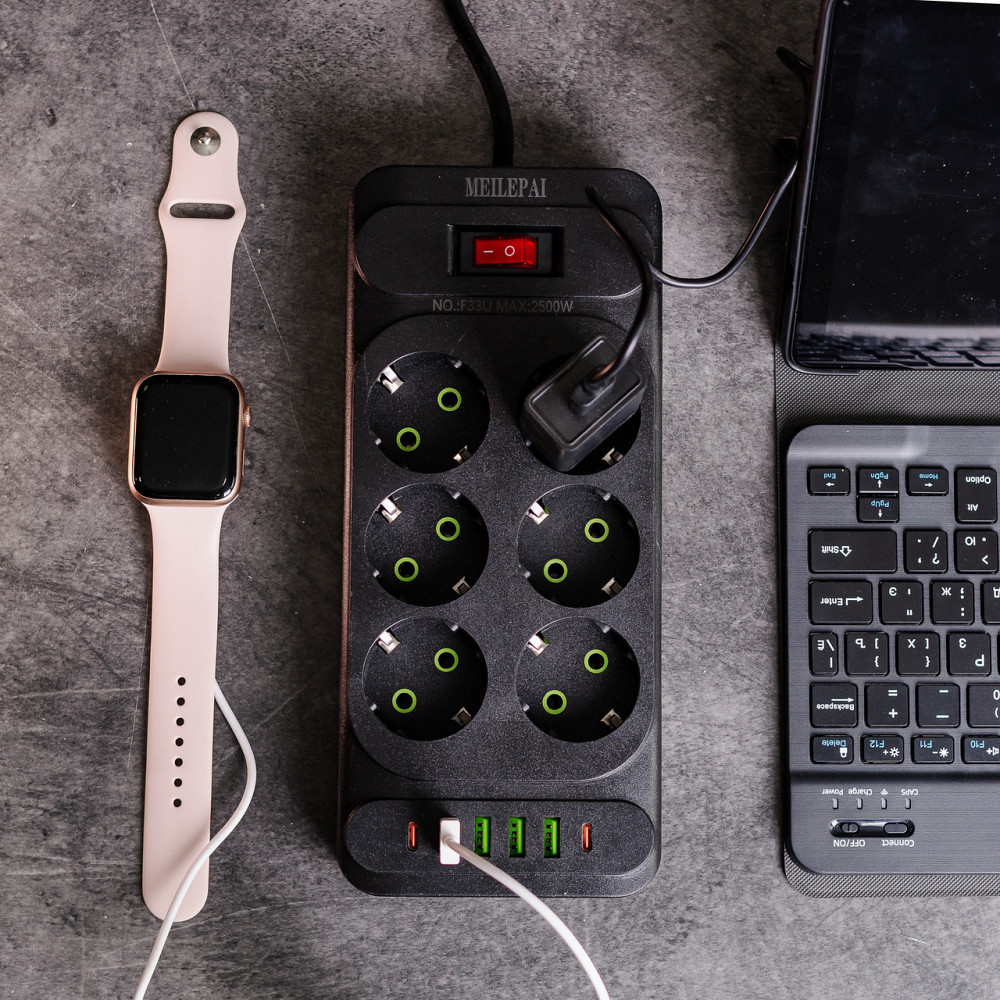 Сетевой фильтр удлинитель 3 м на 6 розеток 4 USB 2 Type-C и кнопкой выключения HP-5-15 Киев - изображение 2