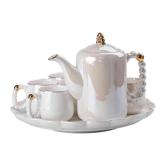 Чайний набір на 6 персон із заварювальним чайником та порцелянаовою підставкою Білий HP-15-7 Київ
