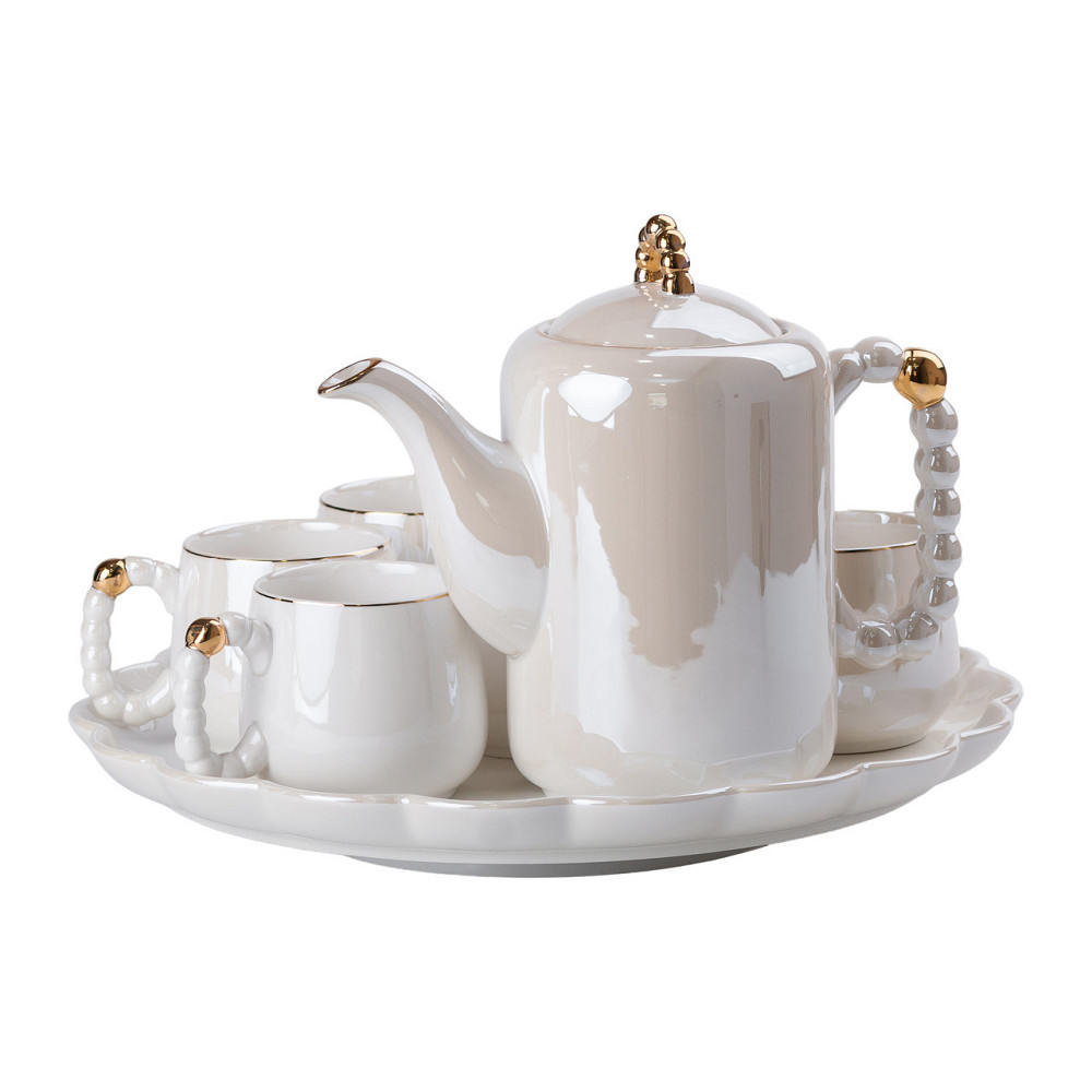 Чайний набір на 6 персон із заварювальним чайником та порцелянаовою підставкою Білий HP-15-7 Київ - фото 6