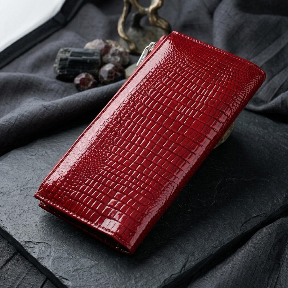 Лакированный яркий кошелек с фактурой под рептилию из натуральной кожи ST Leather 22715 Красный Киев - изображение 14