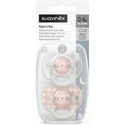 Пустышка Suavinex фізіологочна, 2 шт. 0-6 місяців, нічна/кролик (308214) Винница