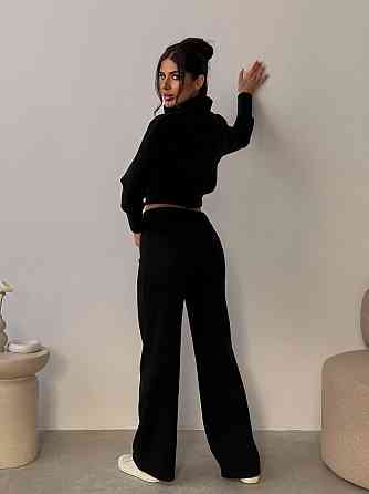 Жіночий базовий теплий костюм: кофта та штани щільна ангора в'язання Чорний, 44/48 Одеса