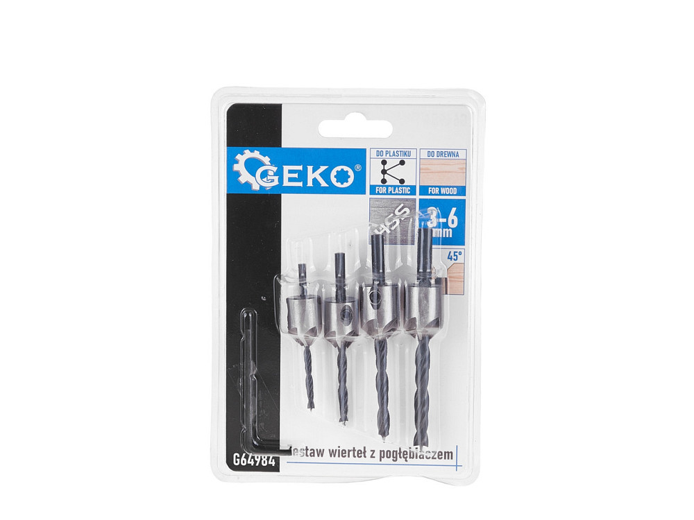 Зенкера зі свердлами по дереву / пластику, комплект 4 шт.: 3, 4, 5, 6мм "GeKo" Київ - фото 6