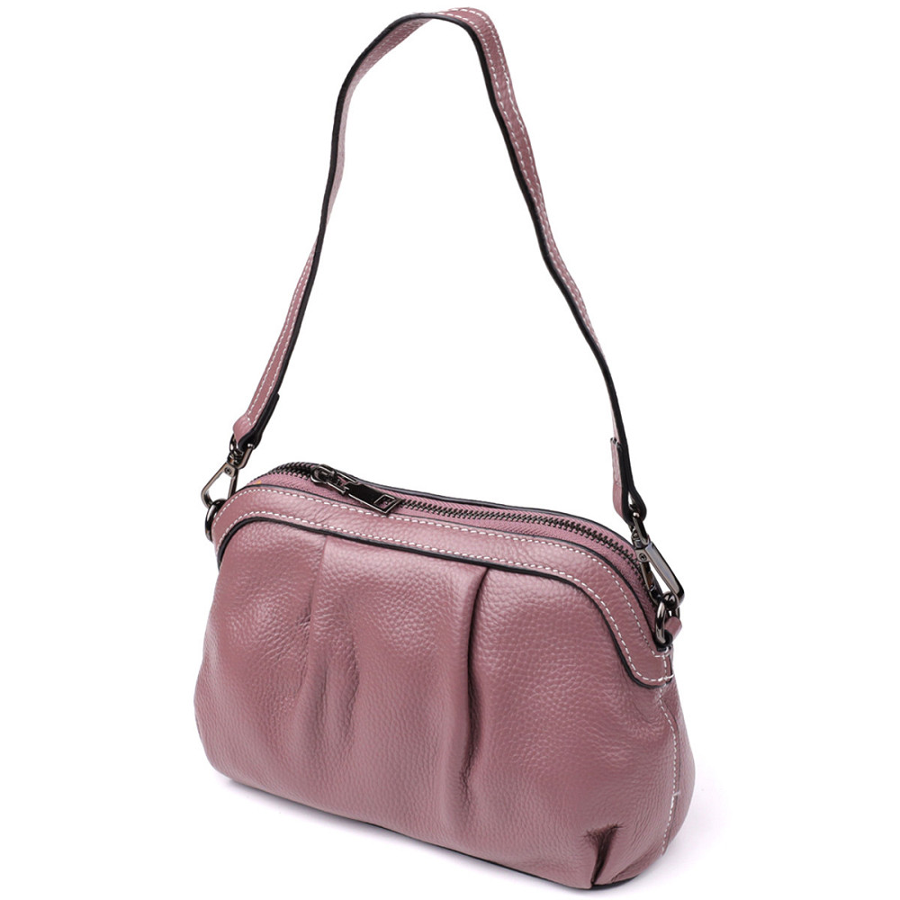 Цікава жіноча шкіряна сумка з ефектним драпіруванням Vintage 22898 Пурпурний Київ - фото 1