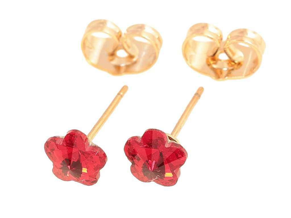 Серьги пусеты позолота 18K «Красные хрустальные цветочки» 281861 ТМ XUPING Киев - изображение 1