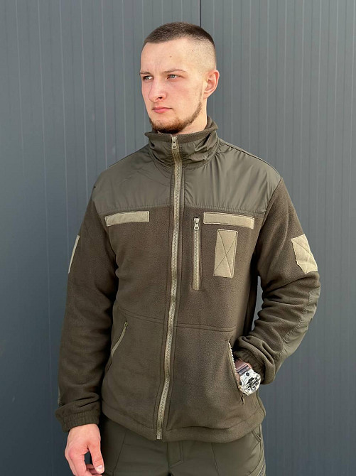 Якісна чоловіча тактична тепла кофта оливкового кольору тактична фліска для змійок Militari   WAR Львів - фото 3