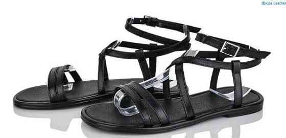 Mermaid Босоніжки жіночі чорні Mermaid 343 літні з натуральної шкіри / Шкіряні босоніжки на низ Коломия