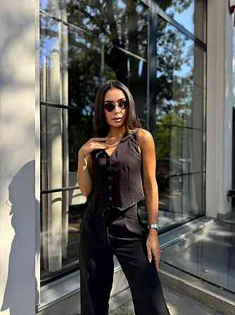 Женский брючный костюм двойка: жилет и брюки турецкая костюмка Черный 2, 44 Одесса