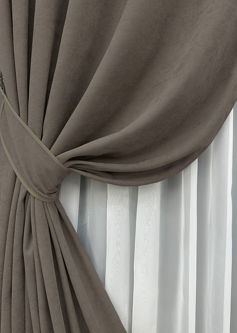 Комплект готовых штор VR-Textil Микровелюр Petek YL № 1707ш Какао 150х295 см 2 шт (33-0606) Киев - изображение 5