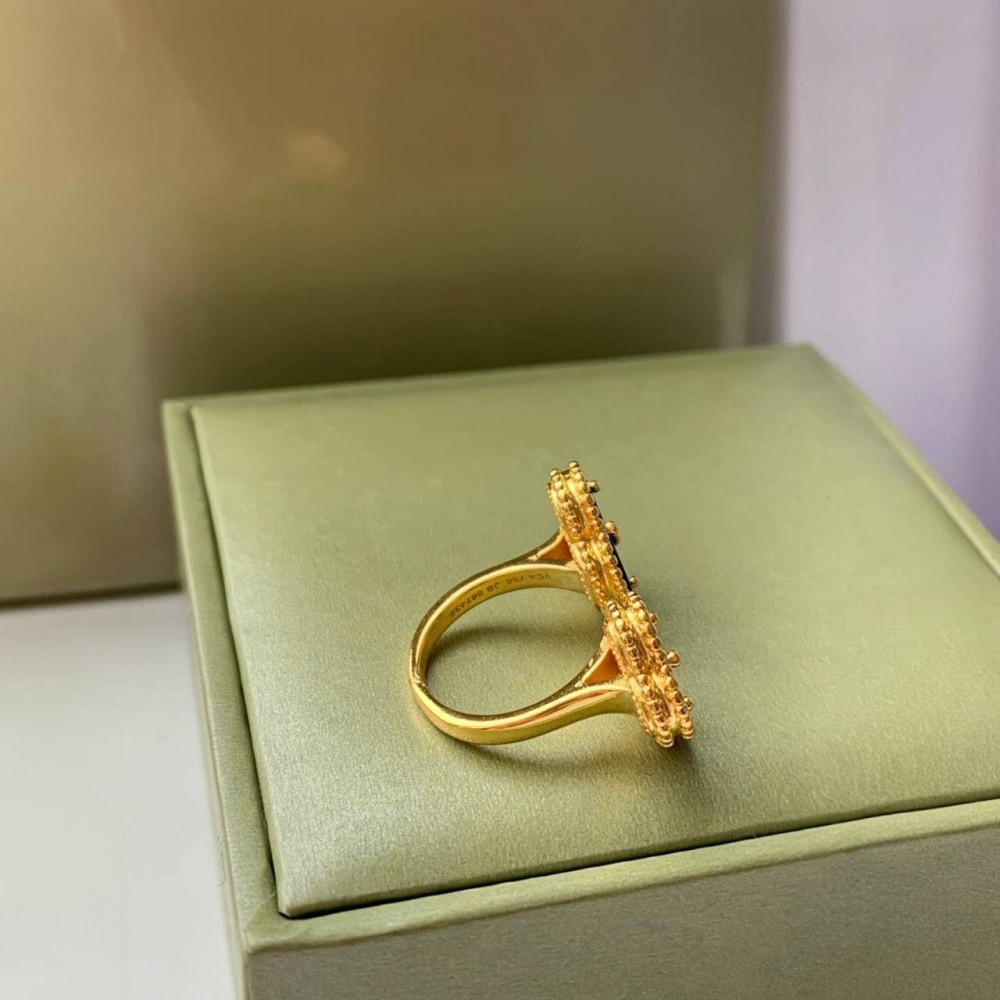 Кольцо Van Cleef позолота 18 К / кольцо клевер черное в лимонном золоте Одесса - изображение 4