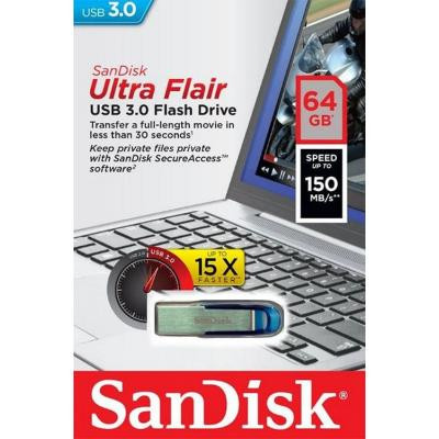 USB флеш накопичувач SanDisk 64GB Ultra Flair Blue USB 3.0 (SDCZ73-064G-G46B) Вінниця - фото 6