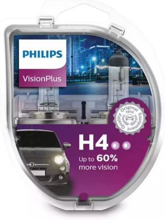 Комплект галогеновых ламп PHILIPS H4 12342VPS2 VisionPlus +60% 60/55W 12V P43t (2 шт) Харьков
