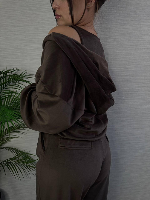 Женский стильный повседневный плюшевый костюм тройка Шоколад, 42/44 Одесса - изображение 10