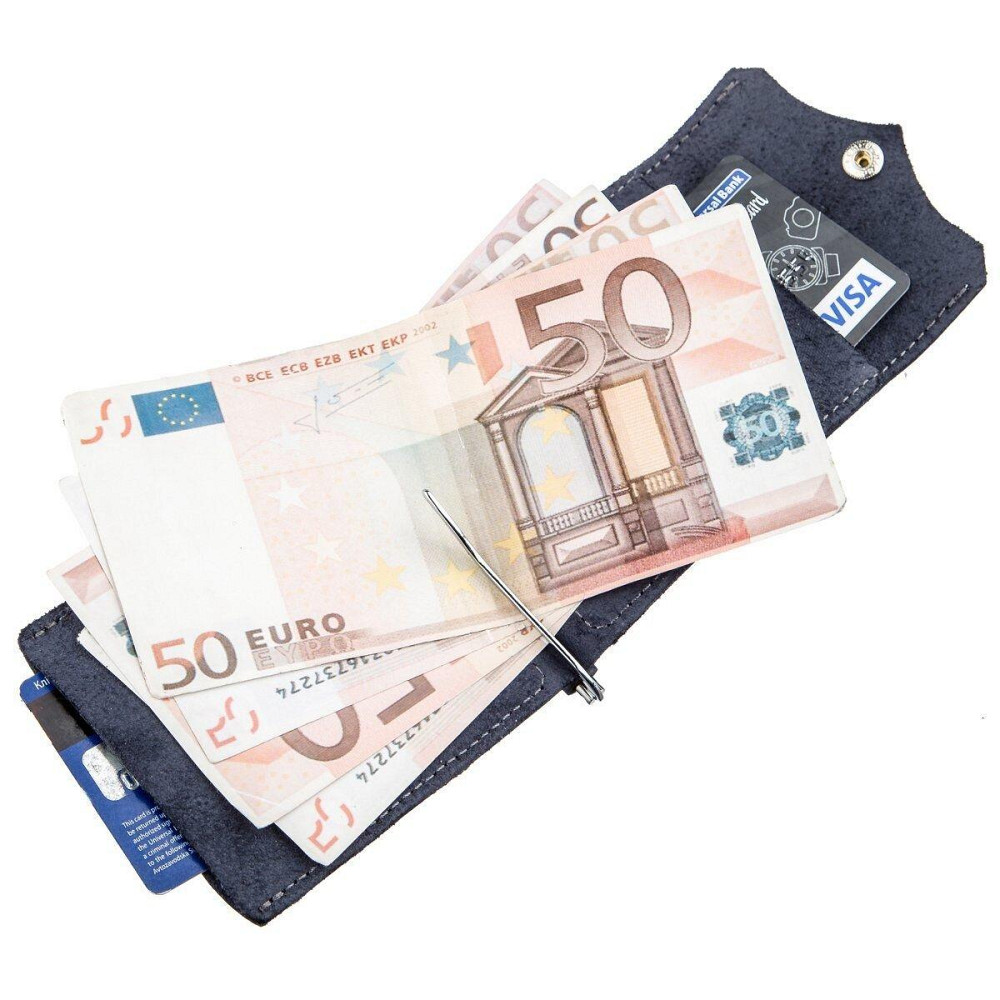 Якісний Затискач з натуральної шкіри GRANDE PELLE 11198 Синій Київ - фото 1