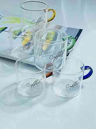 Набір кухлів кавових 6 шт Olens "Кафелюб" 130 мл скло прозоре для дому ресторану Київ