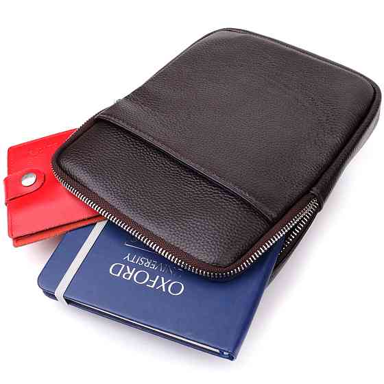 Чоловіча вертикальна сумка з натуральної шкіри Коричневий (Vintage) Київ