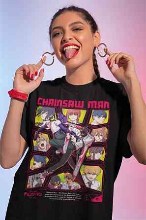 Футболка з аніме принтом Людина-бензопила оверсайз (S/M/L) Чорний AnimeJ0130 Дніпро