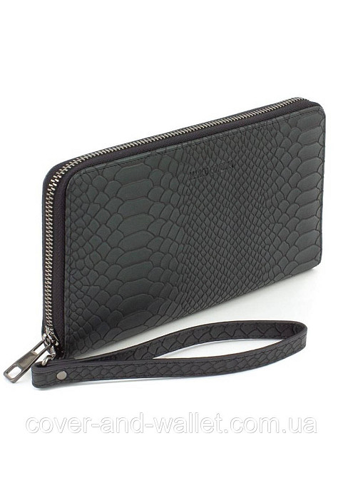 Фирменный кожаный мужской клатч с фактурой под рептилию Marco Coverna 086-5901 Black Киев - изображение 3