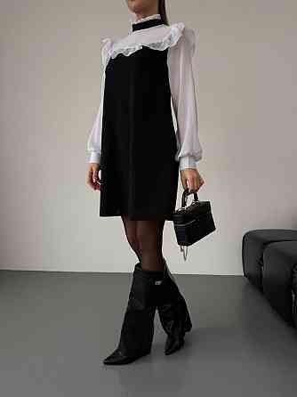 Женское сдержанное базовое платье с рюшами креп дайвинг + шифон 46/48 Одесса