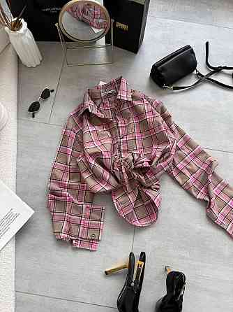 Женская повседневная оверсайз рубашка в клетку костюмный тиар Розовый Одесса