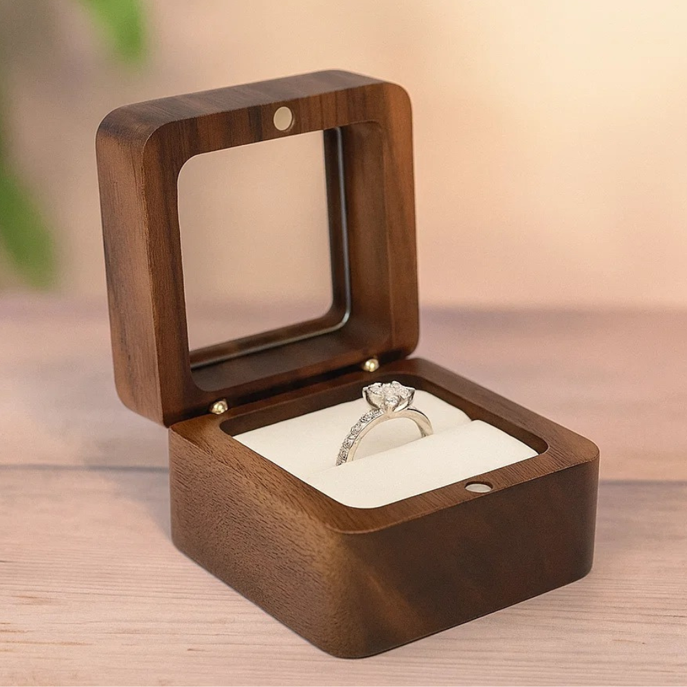 Коробочка для колец деревянная,коробка ювелирная свадебная, футляр обручальных колец для свадьбы или предложения,прозрачная крышка Каменец-Подольский - изображение 4