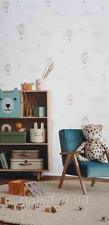 Шпалери флізелінові еко Rasch Kids World II 0.53х10 дитячі повітряні кулі хмари блакитні коричневі на білому Київ