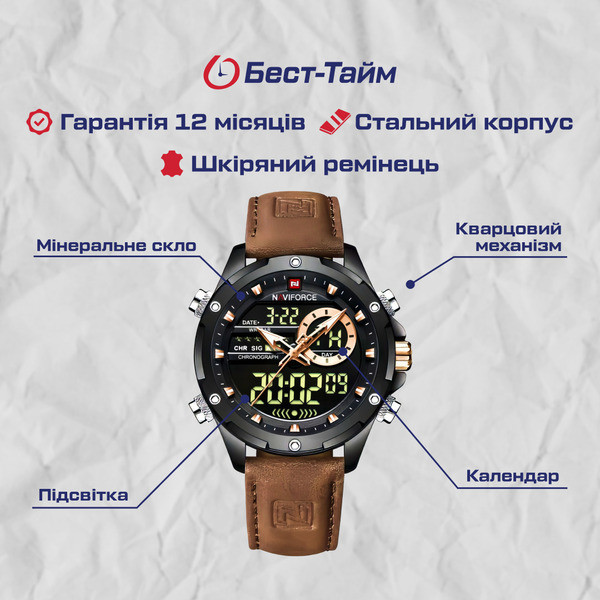 Годинник чоловічий тактичні Naviforce Pride Orange (2 ремінці) Київ - фото 5