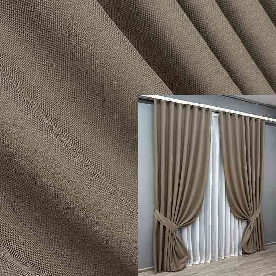 Комплект готовых штор VR-Textil Лен-блекаут Лен Мешковина № 825ш Темный беж 200х270см 2 шт (32-103) Киев