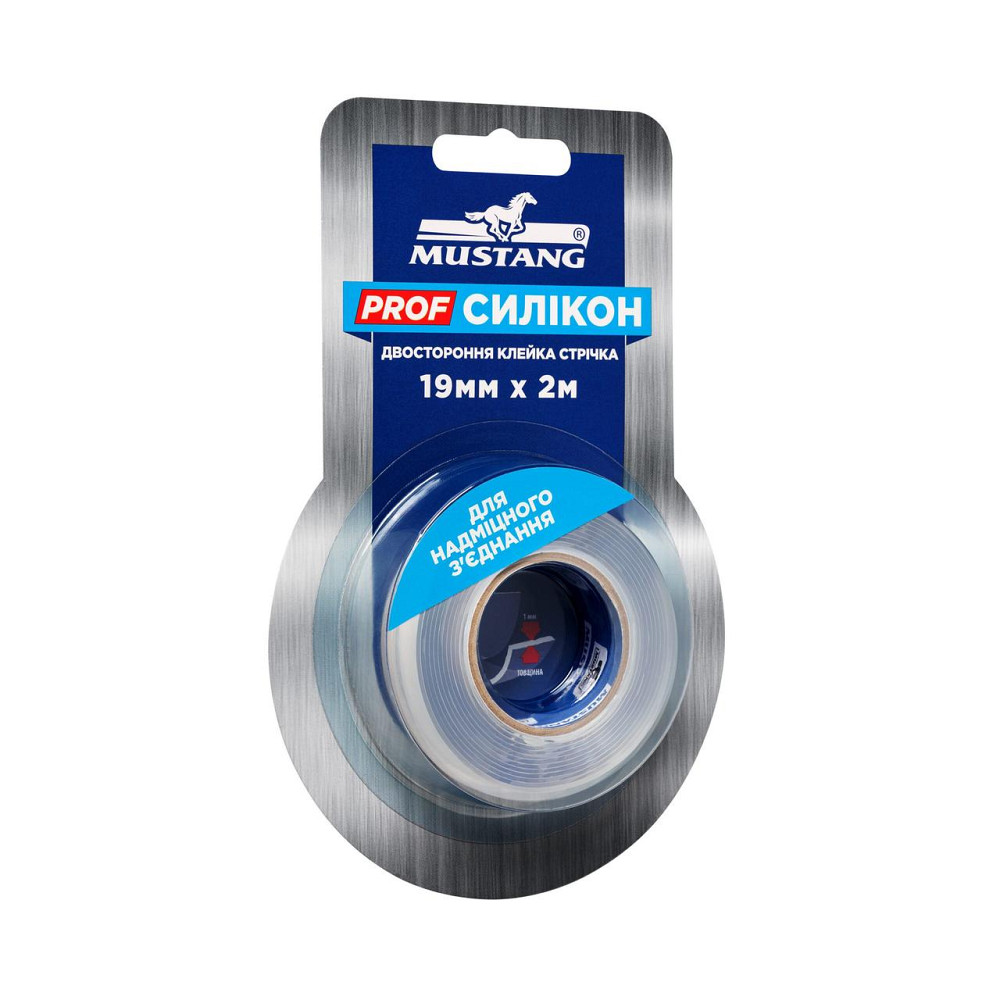 Двухсторонняя лента PROF СИЛИКОН MUSTANG Прозрачная 19мм х 2м Ровно - изображение 2