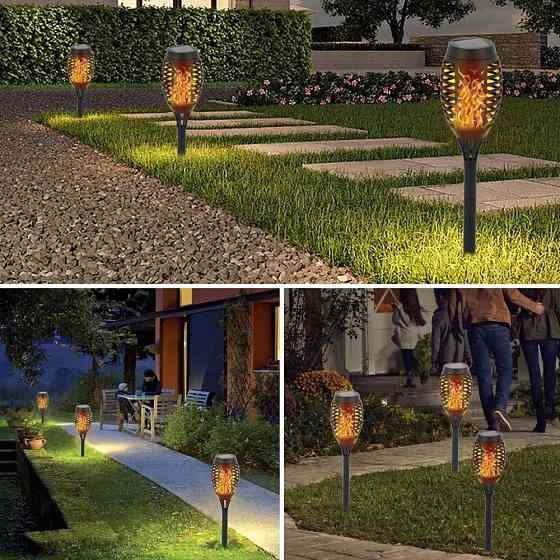 Ліхтар на сонячній батареї 52см, Solar flame + Подарунок Відлякувач гризунів Garden Pro / Садовий світильник Київ