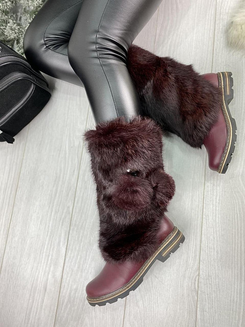 TopS Унти жіночі TopS бордові натуральна шкіра з хутром висота 26см обхват 32-33см размер 38 (А Коломыя - изображение 1