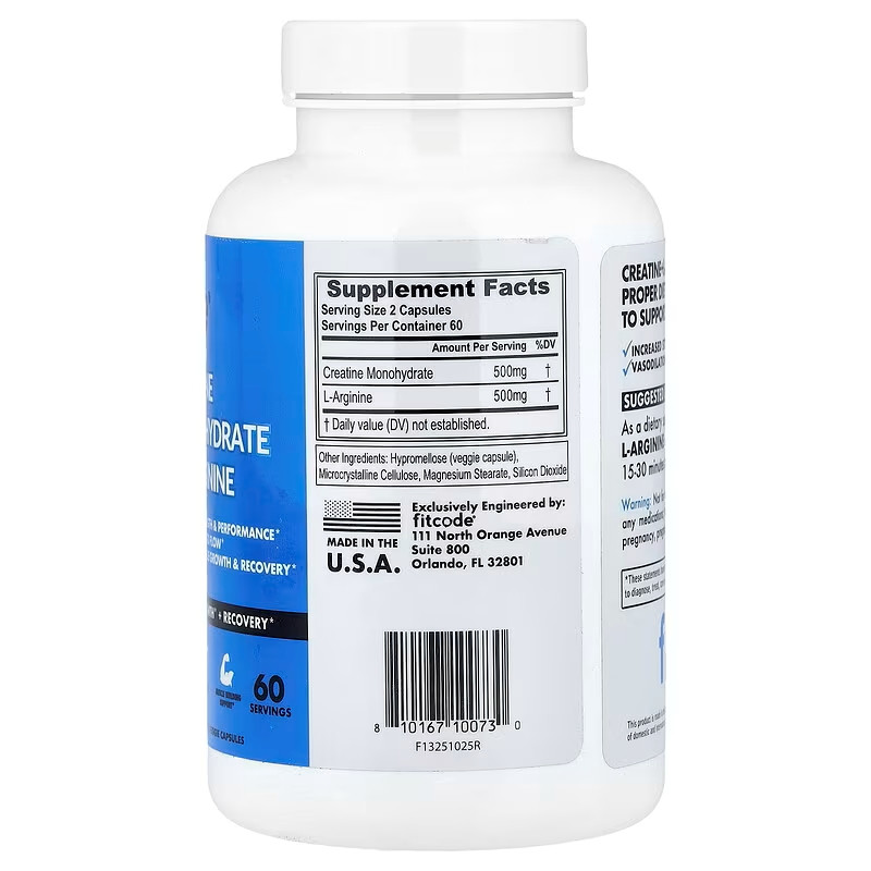 Креатин+L-аргинин FitCode Creatine Monohydrate + L-Arginine 120 капсул Луцк - изображение 2