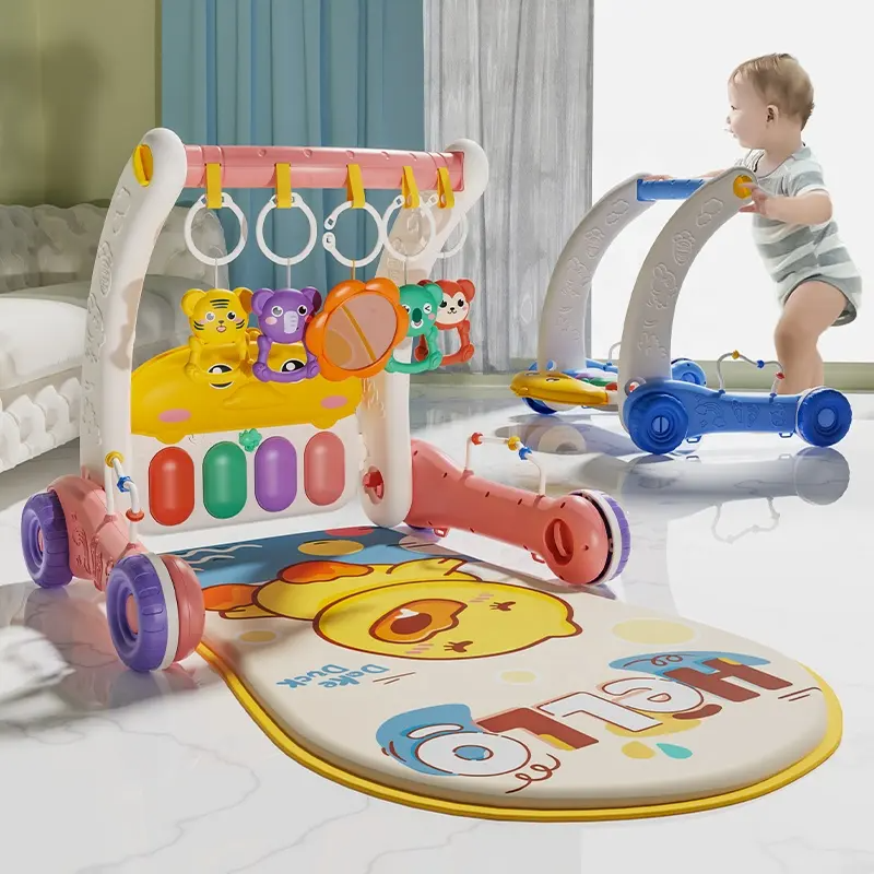 Музыкальный игровой коврик-ходунки 2в1 с пианино, зеркальцем и игрушками, коврик детский, розовый Каменец-Подольский - изображение 1