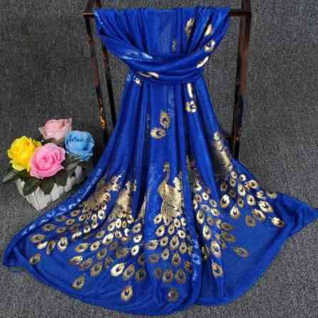 Женский шарф с Павлинами 170 на 40 см синий Киев