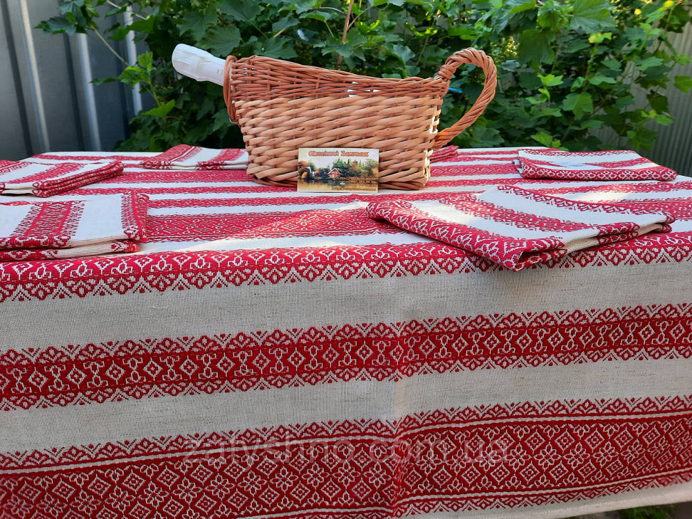 Вишита скатертина червона на хлопку в українському стилі 120*140 Киев - изображение 5