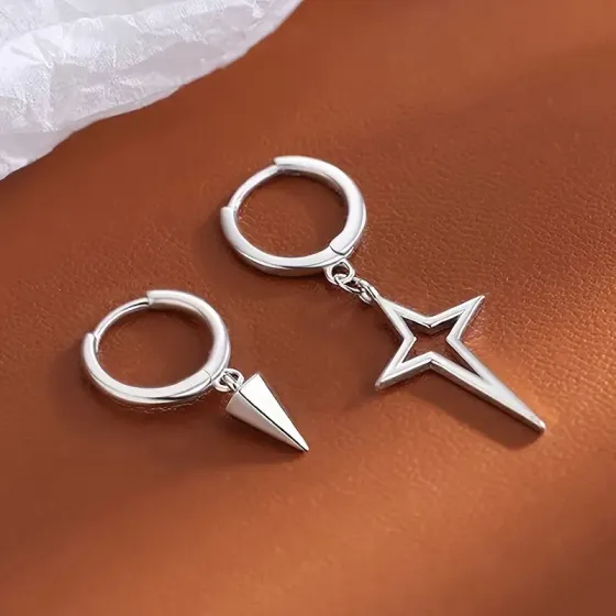 Серьги-кольца с подвесками Звезда и Конус – минимализм, рок-стиль, тренд Киев