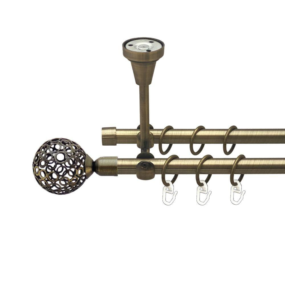 Карниз Orvit Савона металевий дворядний відкритий до стелі гладка труба кільце металеве Антик 16\16 мм 300 см (00-00016950) Львів - фото 1