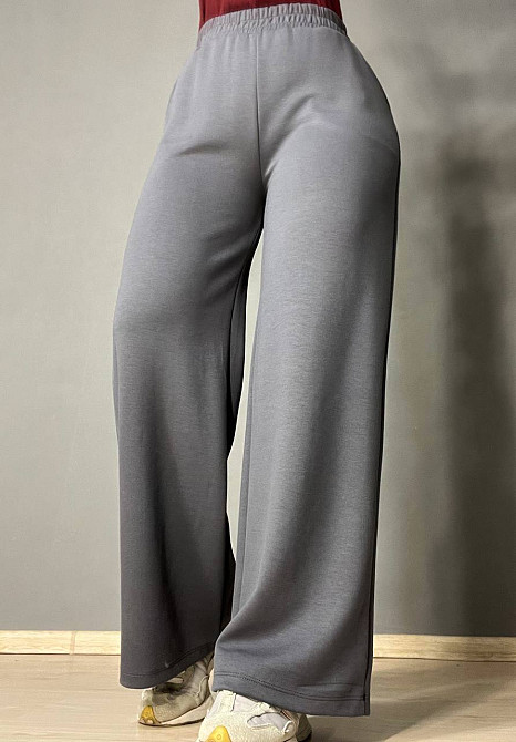 Штани жіночі CREP 82171 палаццо на резинці з кишенями вільні від стегна біфлекс графіт, графіт, L Київ - фото 10