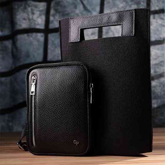 Прямоугольная сумка бананка из качественной натуральной кожи Черный (GRANDE PELLE) Киев