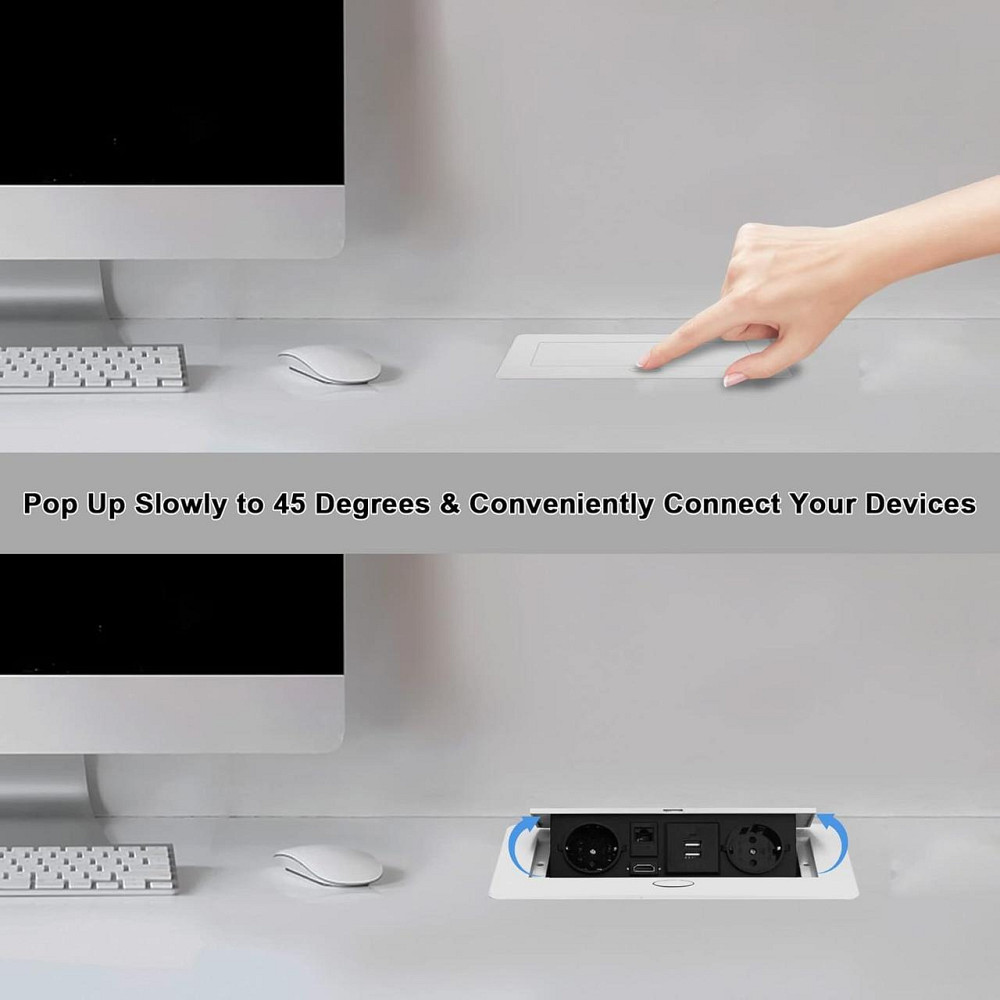 Розетка встроенная скрытая выдвижная 2 евророзетки 2 USB HDMI TD-сеть Врезная скрытого монтажа для стола белая Киев - изображение 4