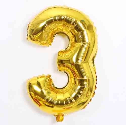 Шарик цифра 3 фольгированная 16 дюймов золотистый Киев
