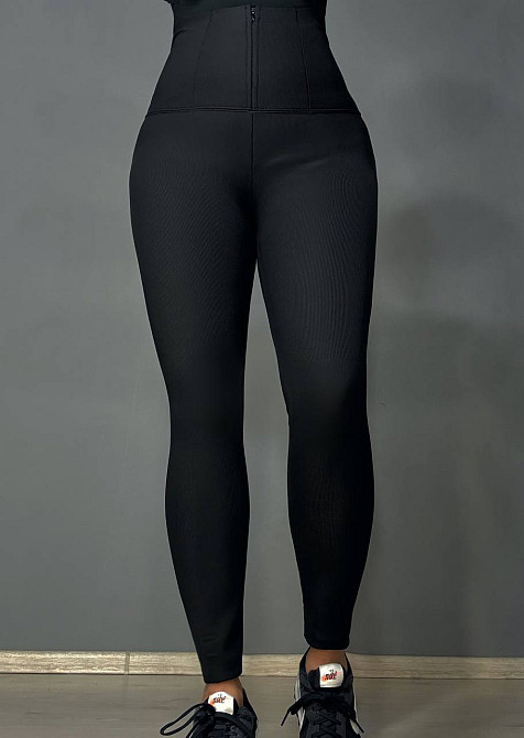 Лосины женские Kenalin 88-1 утепленные с корсетом на молнии в рубчик черные, черный, SM Киев - изображение 2
