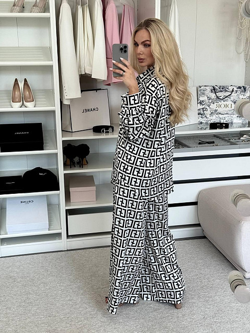 Жіночий легкий принтований костюм двійка: сорочка і штани з хустинкою сатин Одеса - фото 5