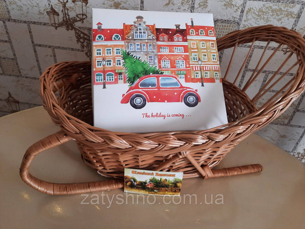 Корзина для подарков в форме санок | корзина из лозы  подарочная |плетеная корзина новогодняя опт Киев - изображение 4