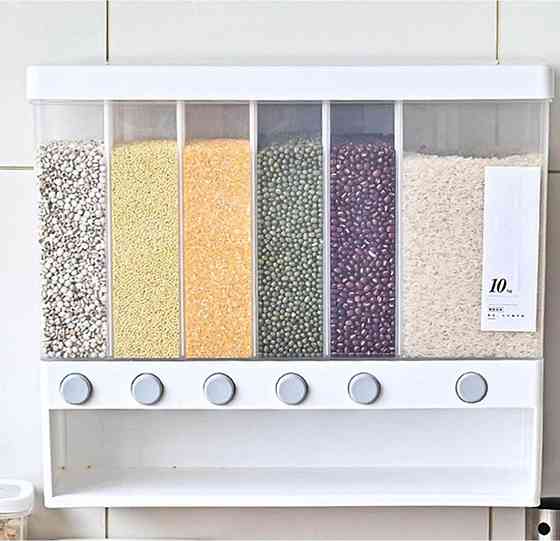 Диспенсер для сипучих продуктів, 6 відділень / Кухонний органайзер з дозатором для круп / Контейнер для круп Київ